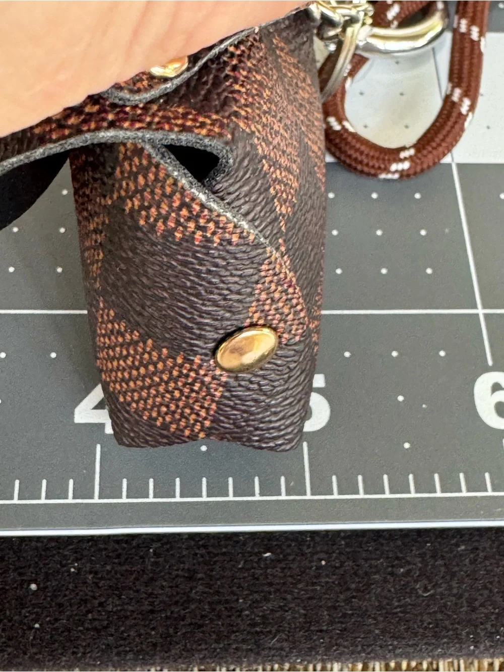 Mini Checkered Brown Faux Leather Bag Keychain
